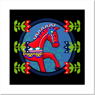 Horse Traditional Folk Pattern horse lover gift Posters and Art